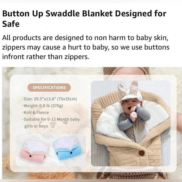 Baby Sherpa cable knit Sleeping bag/ Swaddle blanket NWOT - Picture 8 of 9